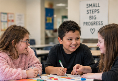 Representative students collaborating in a small group