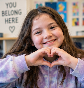 Representative student making a heart with her hands
